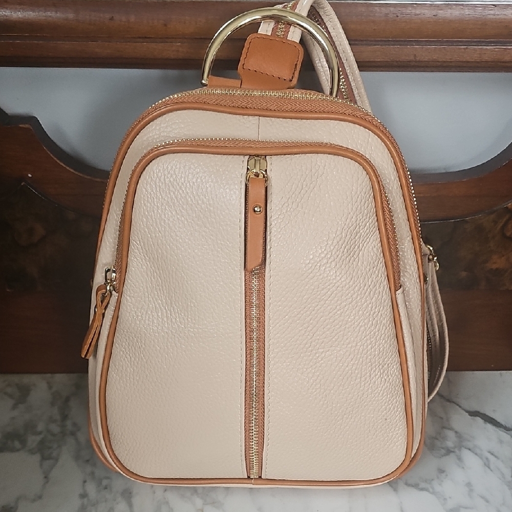Genuine Italian Leather Valentina Backpack with Gold Accents